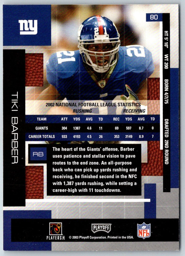 2003 Playoff Absolute Memorabilia Tiki Barber