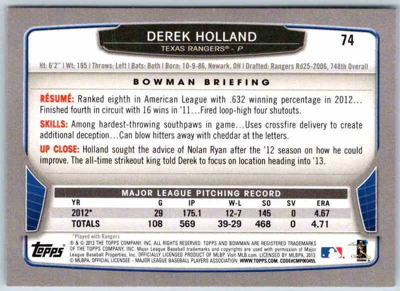 2013 Bowman Derek Holland