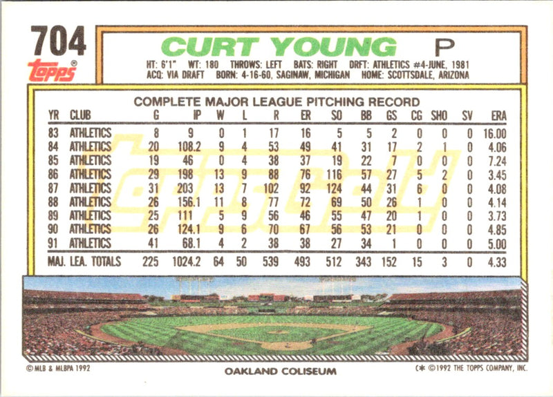 1992 Topps Gold Curt Young