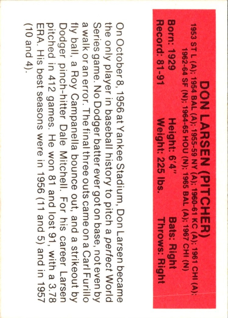 1987 Hygrade All-Time Greats Don Larsen