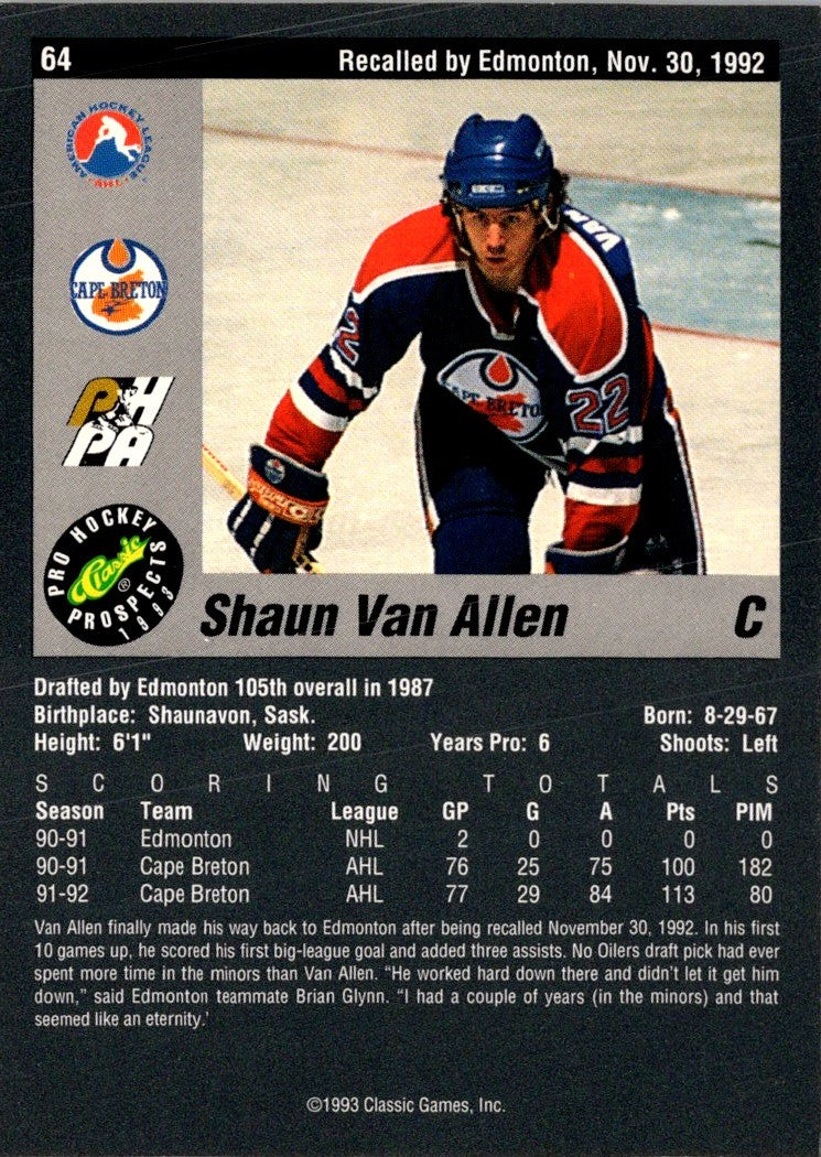1993 Classic Pro Prospects Shaun Van Allen