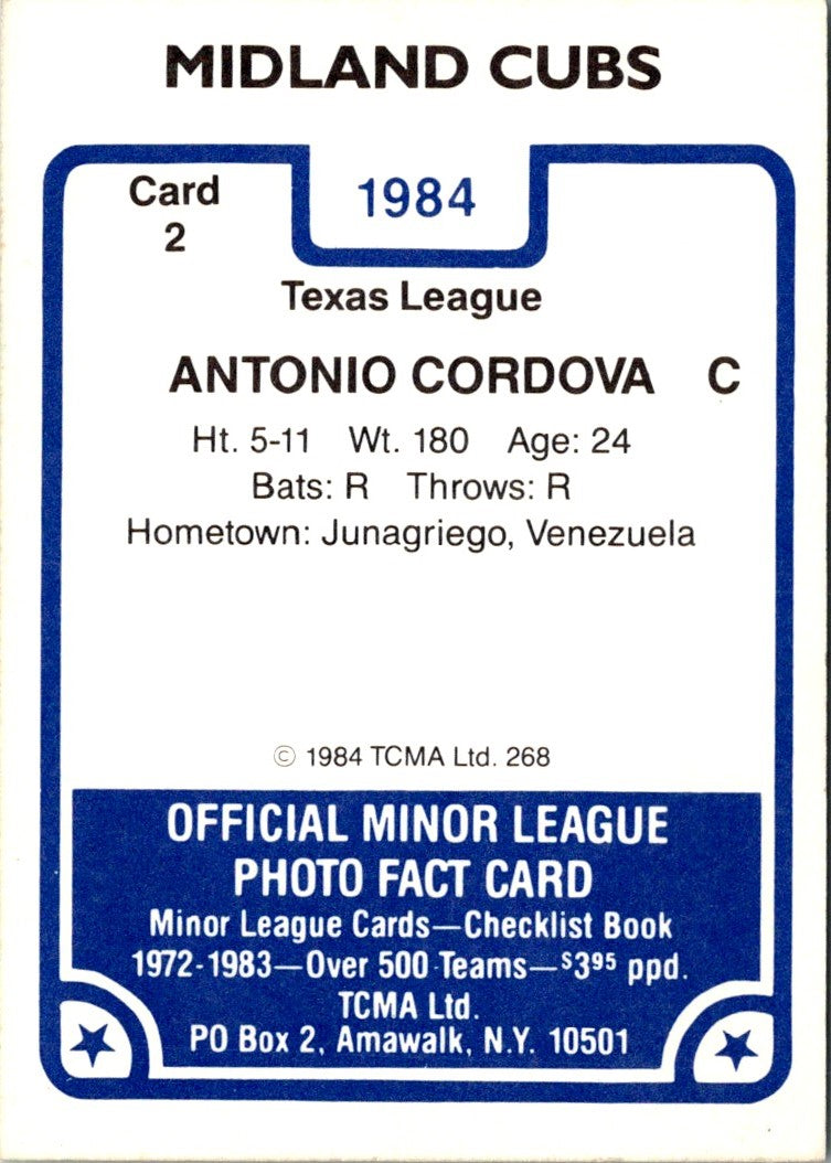 1984 TCMA Midland Cubs Antonio Cordova