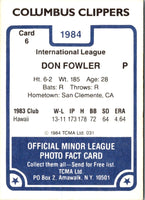 1984 TCMA Columbus Clippers Don Fowler #6