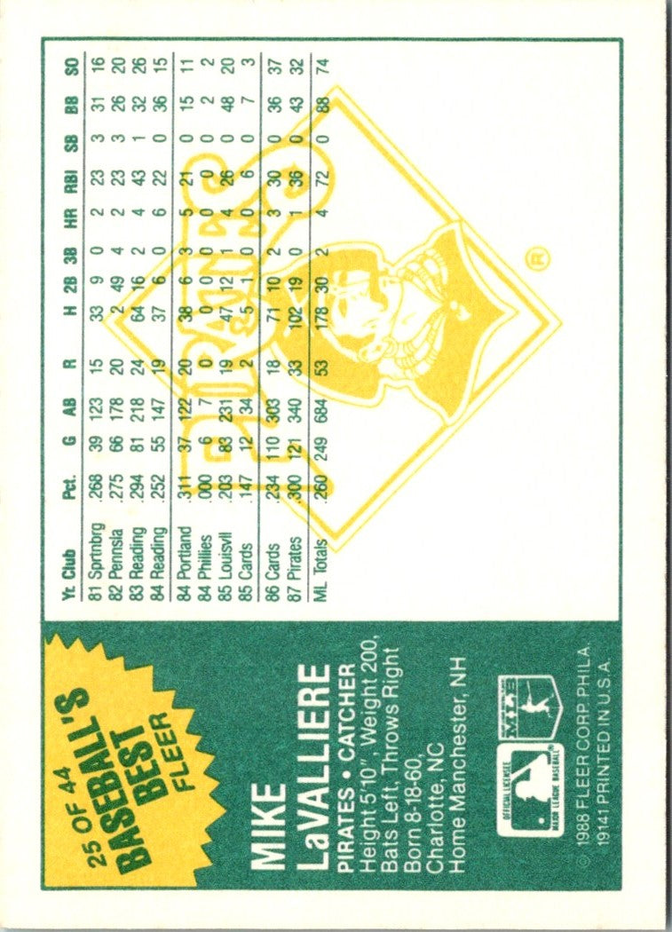 1988 Fleer Baseball's Best Sluggers vs Pitchers Mike LaValliere