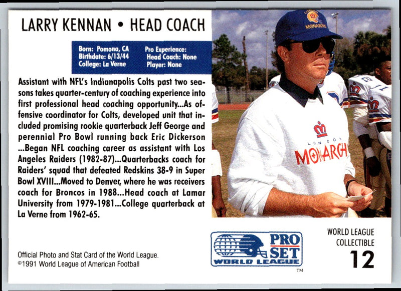 1991 Pro Set WLAF World Bowl Combo Larry Kennan