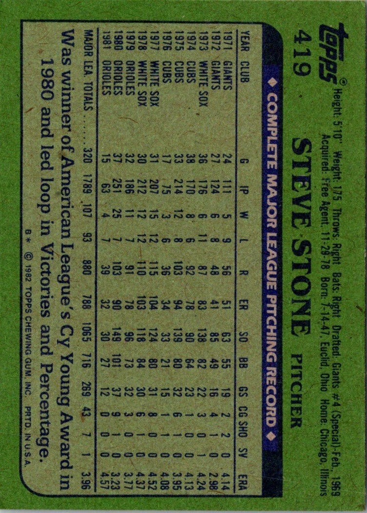 1982 Topps Steve Stone