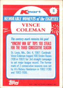 1988 Topps Kmart Memorable Moments Vince Coleman
