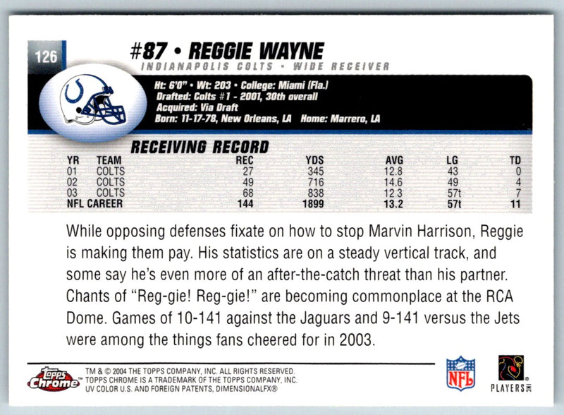 2004 Topps Chrome Reggie Wayne