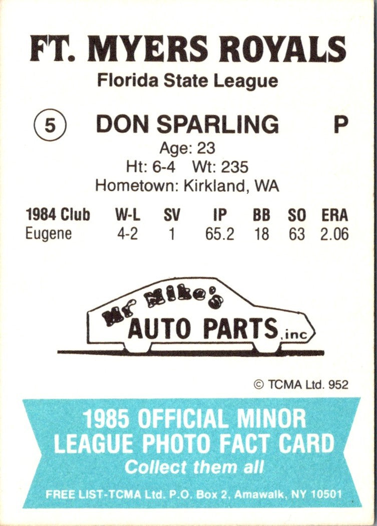 1985 TCMA Ft. Myers Royals Don Sparling