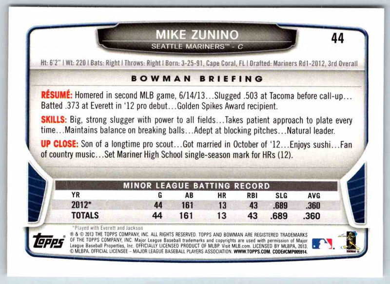 2013 Bowman Mike Zunino