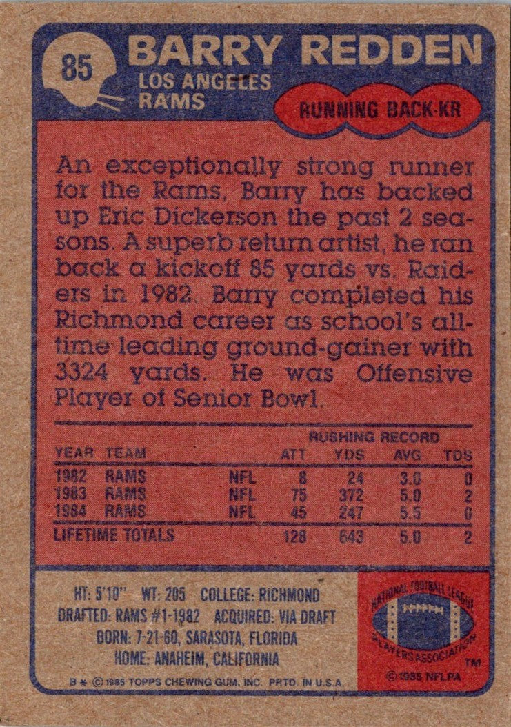 1985 Topps Barry Redden