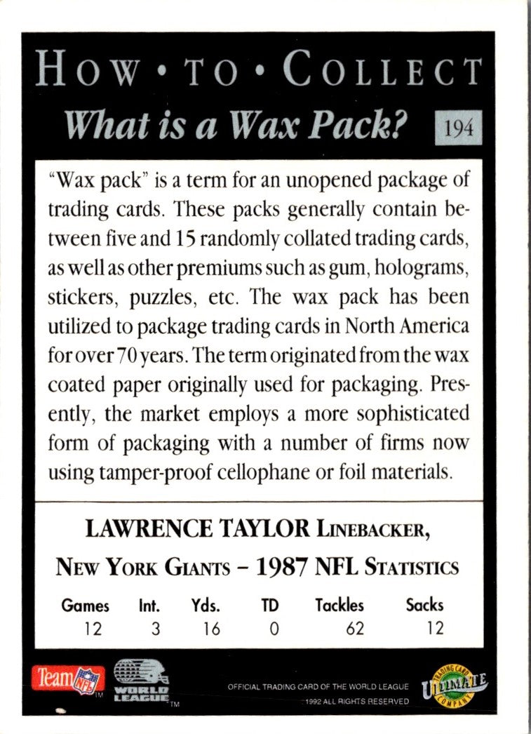 1992 Ultimate WLAF What is a Wax Pack?