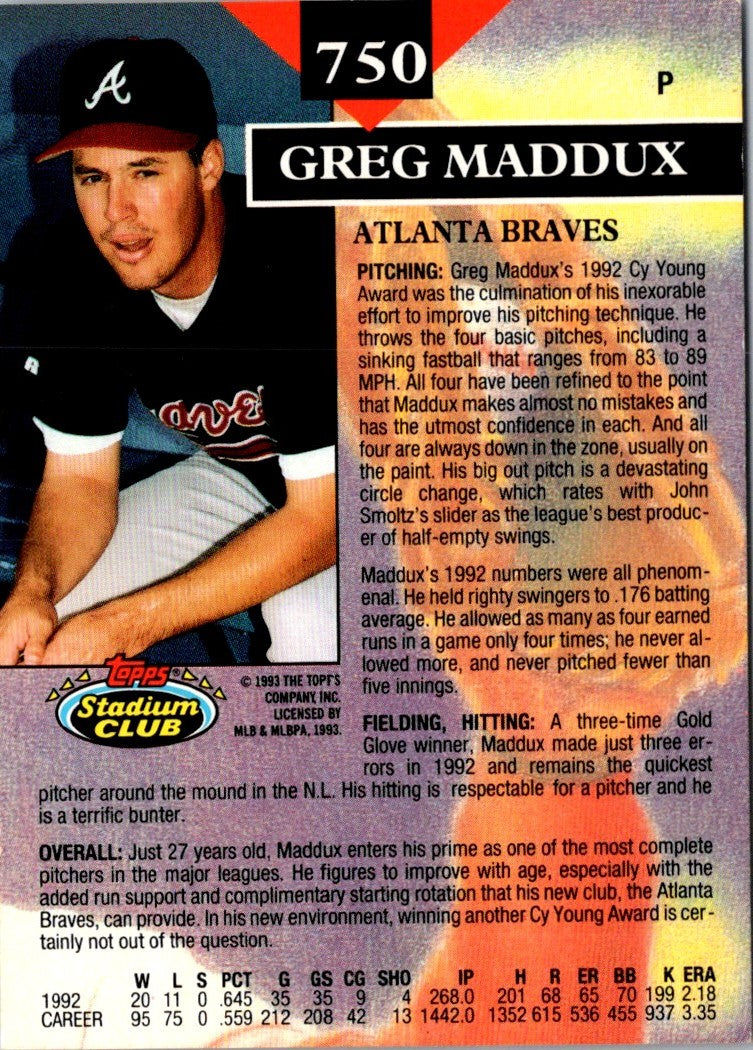 1993 Stadium Club First Day Production Greg Maddux