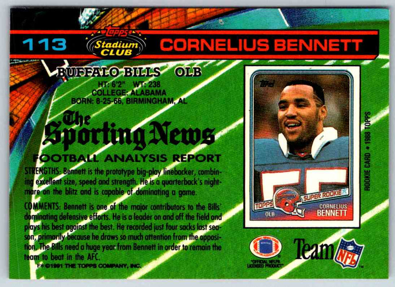 1991 Topps Stadium Club Football Cornelius Bennett