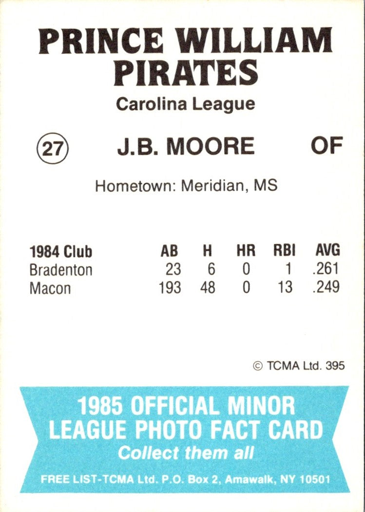 1985 TCMA Prince William Pirates J.B. Moore