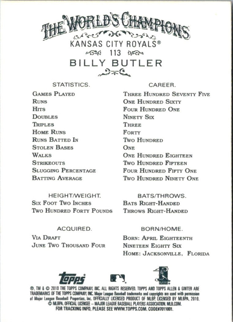 2010 Topps Allen & Ginter Billy Butler