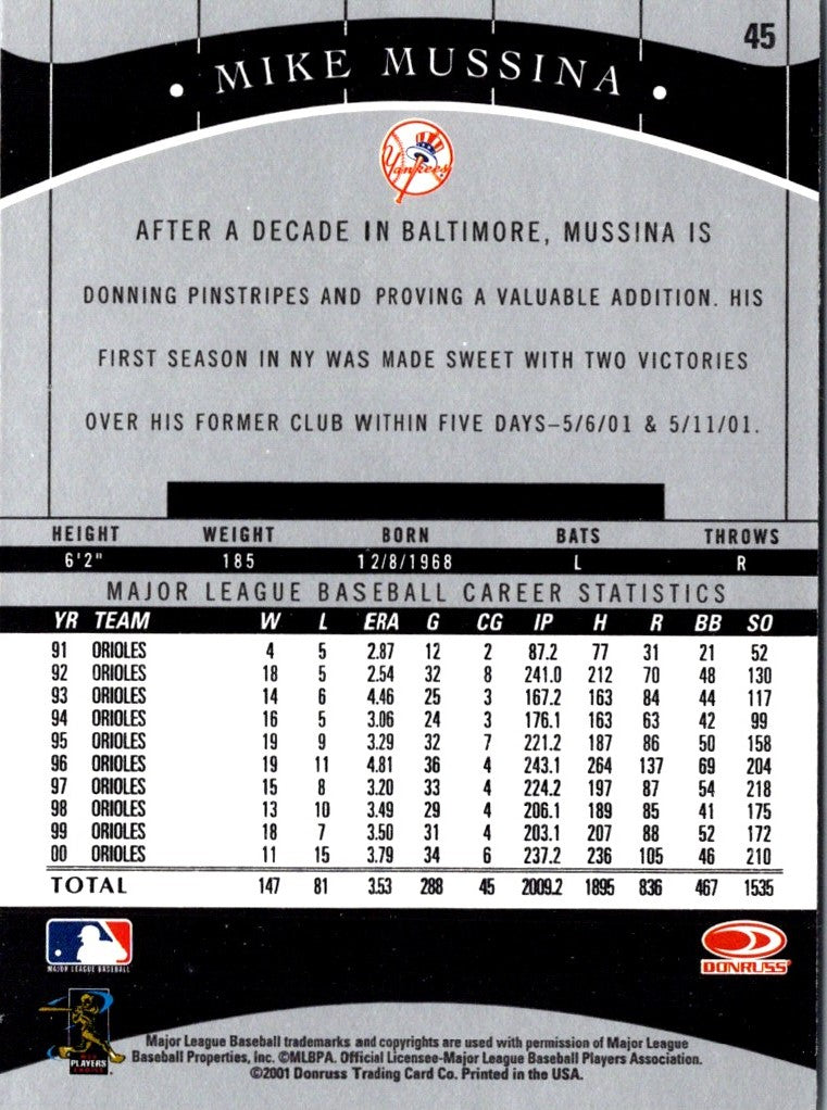 2001 Donruss Classics Mike Mussina