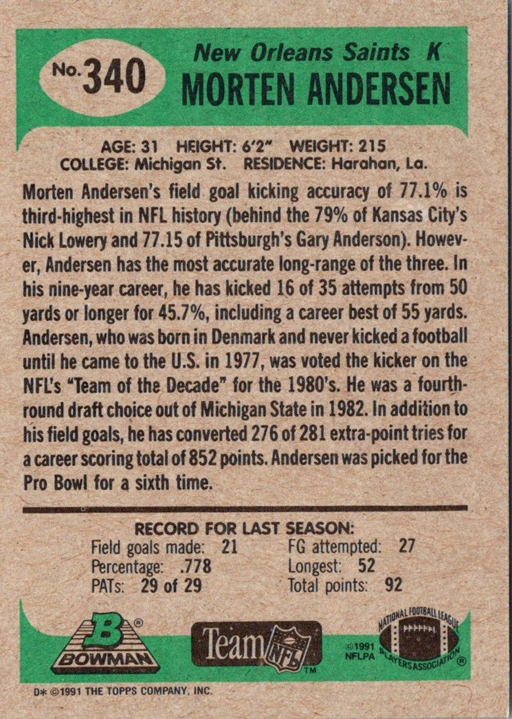 1991 Bowman Morten Andersen