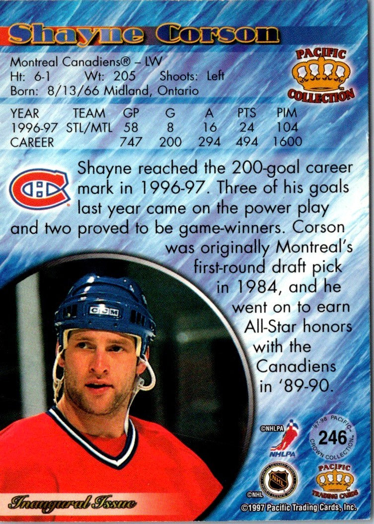 1997 Pacific Crown Ice Blue Shayne Corson