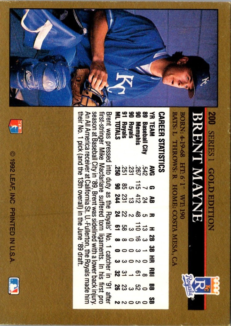 1992 Leaf Black Gold Brent Mayne