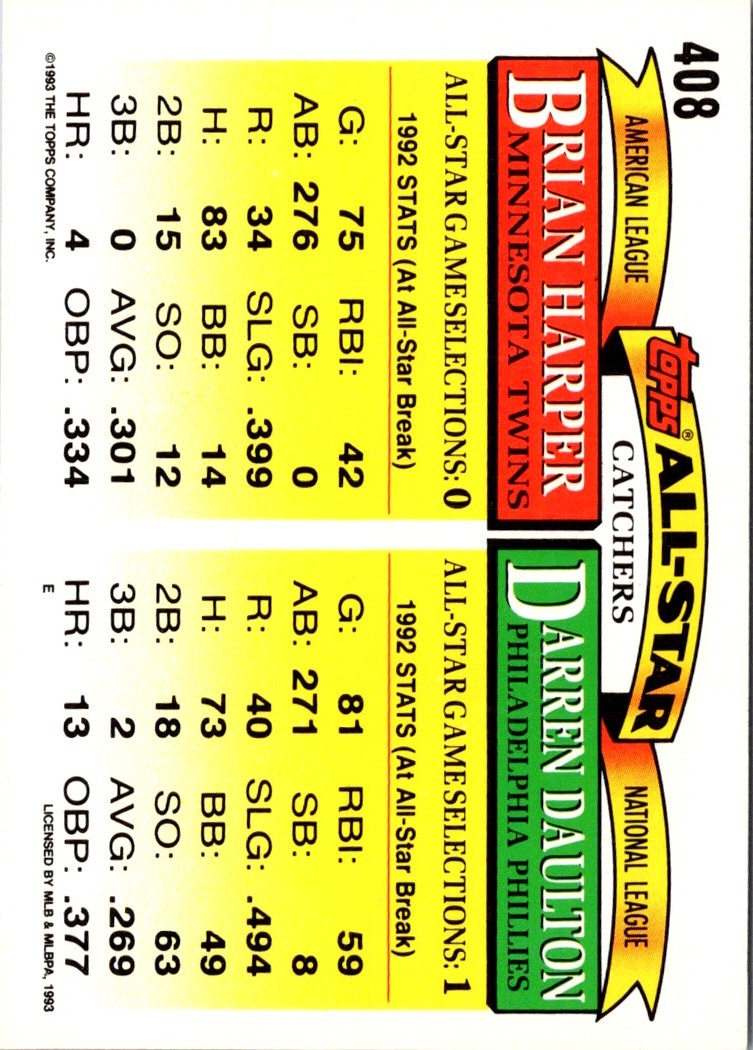 1993 Topps Darren Daulton/Brian Harper