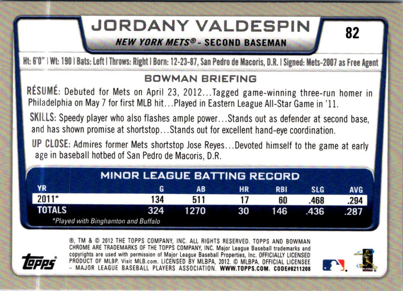 2012 Bowman Chrome Jordany Valdespin