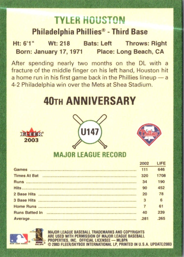 2003 Fleer Tradition Update Tyler Houston