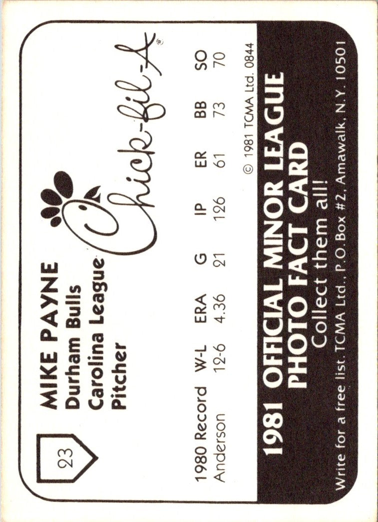 1981 TCMA Durham Bulls Mike Payne