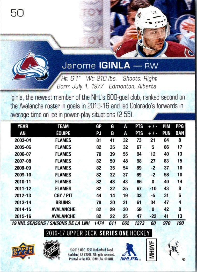 2016 Upper Deck Jarome Iginla