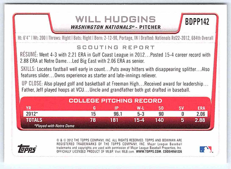 2012 Bowman Will Hudgins