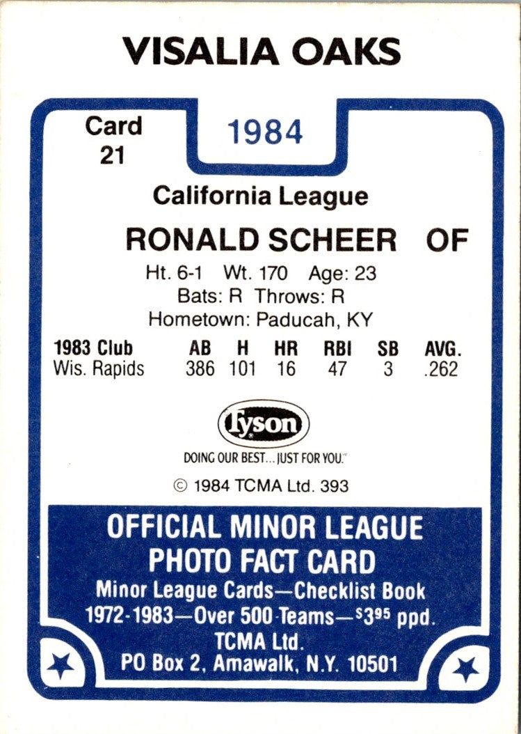 1984 TCMA Visalia Oaks Ronald Scheer