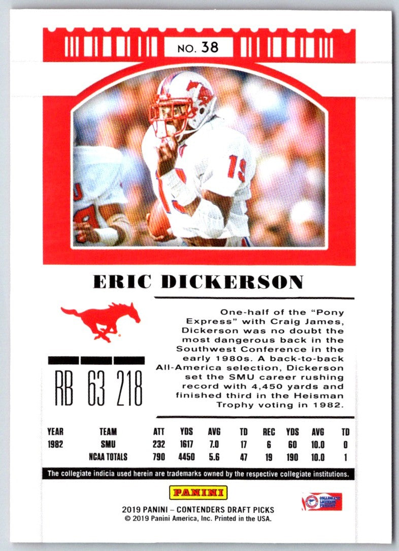 2019 Panini Contenders Draft Picks Collegiate Ticket Blue Foil Eric Dickerson