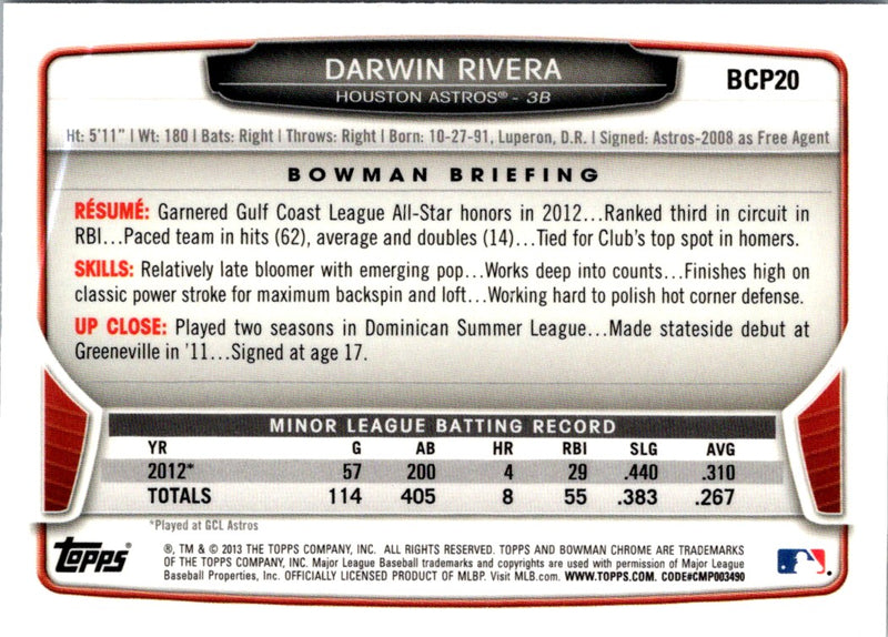 2013 Bowman Chrome Prospects Darwin Rivera