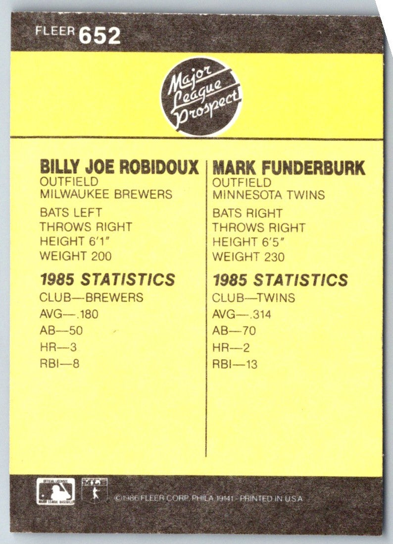 1986 Fleer Billy Joe Robidoux/Mark Funderburk