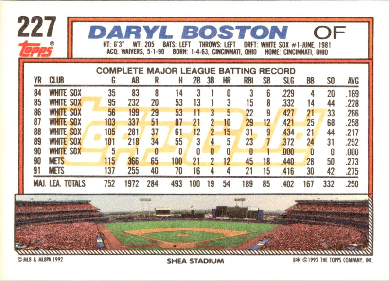 1992 Topps Gold Winners Daryl Boston