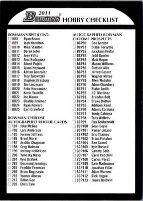 2011 Bowman Checklists Black (Hobby) Checklist Checklist 4 #4