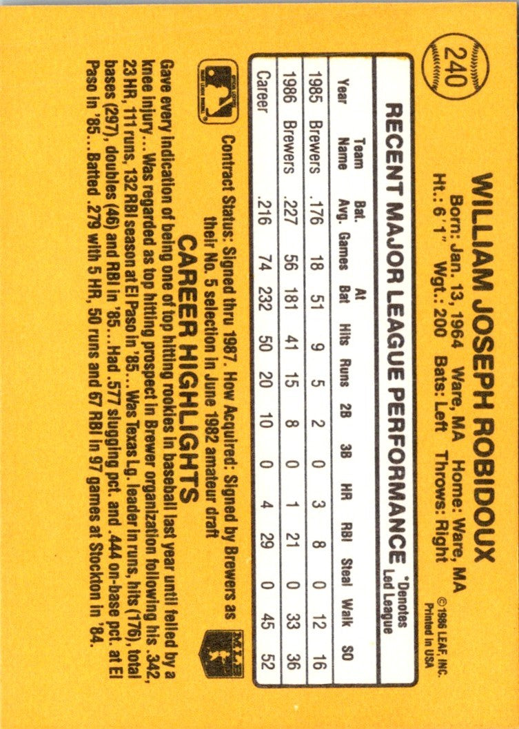 1986 Donruss Billy Robidoux