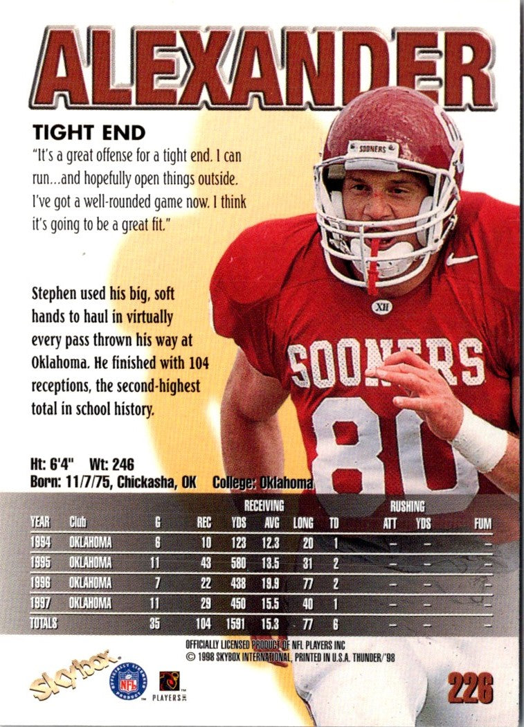 1998 SkyBox Thunder Stephen Alexander