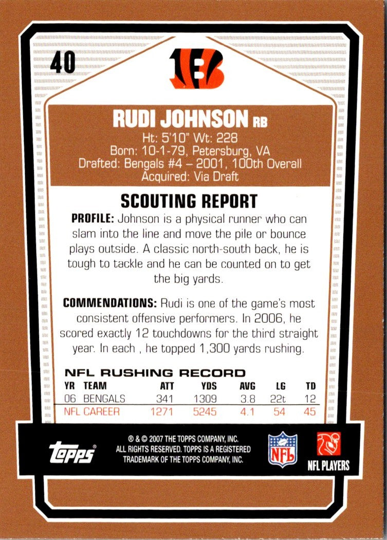 2007 Topps Draft Picks & Prospects Rudi Johnson