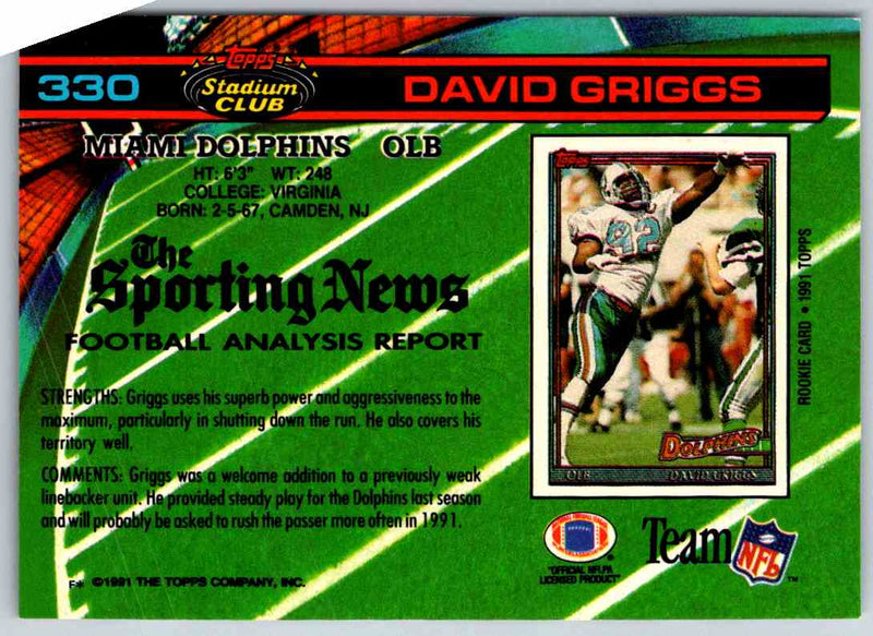 1991 Topps Stadium Club Football David Griggs