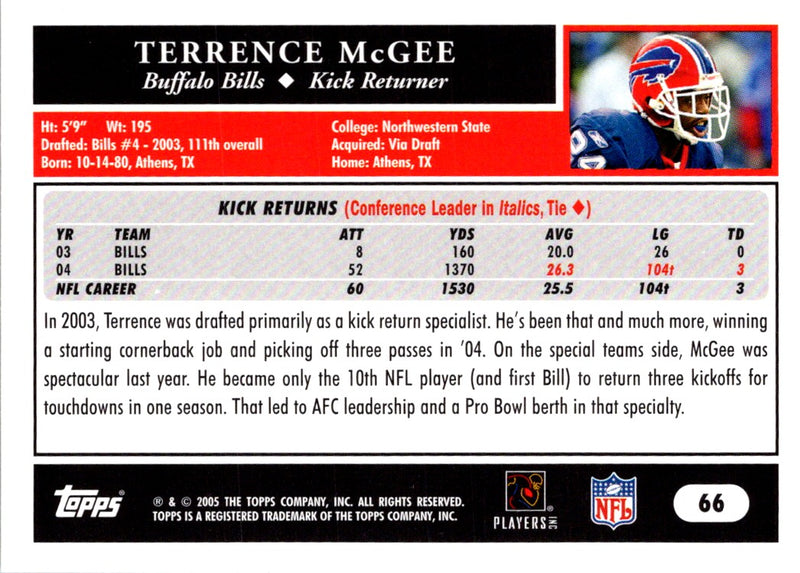 2005 Topps Terrence McGee