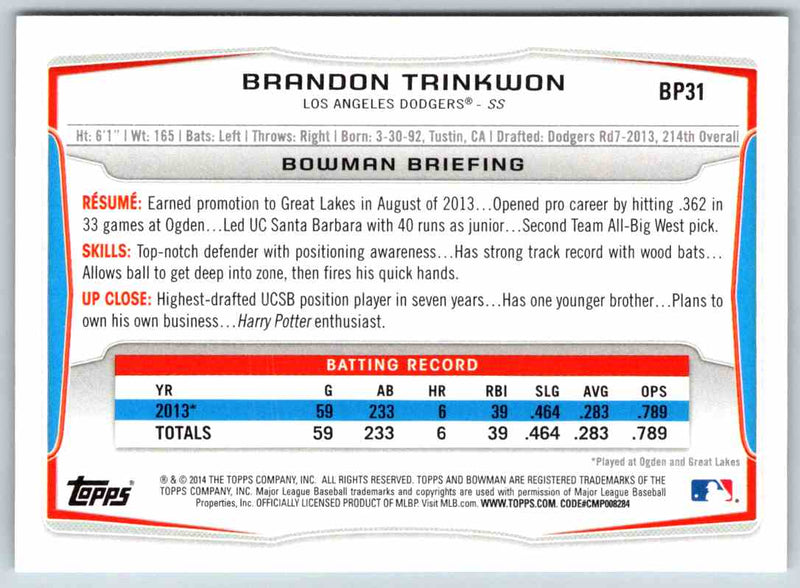 2014 Bowman Brandon Trinkwon