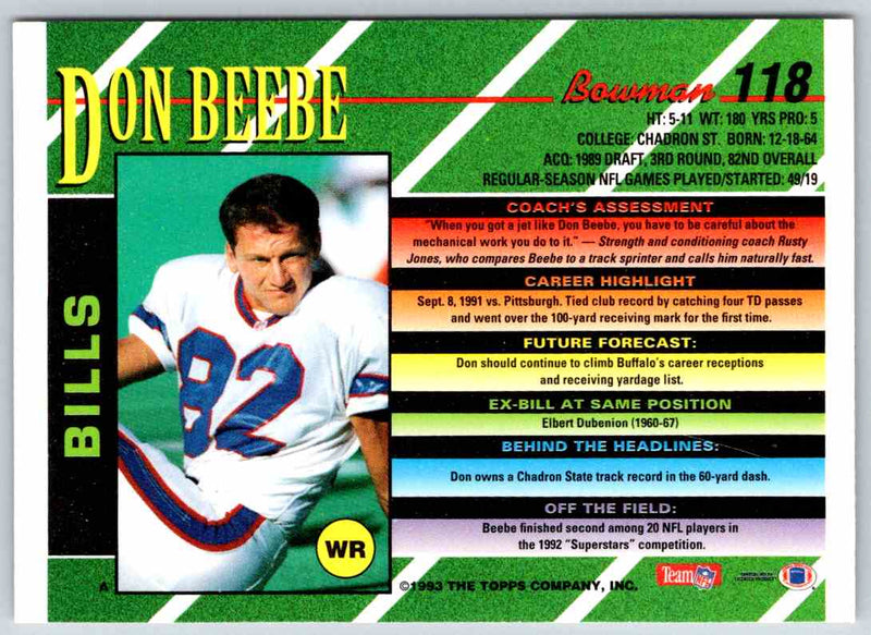 1993 Bowman Football Don Beebe