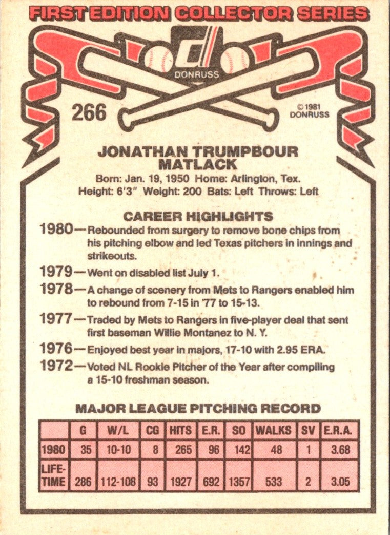 1981 Donruss Jon Matlack