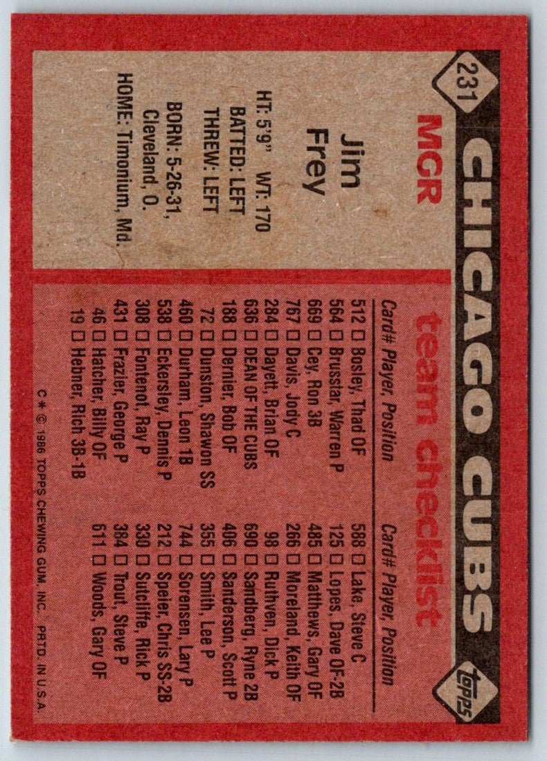 1986 Topps Jim Frey