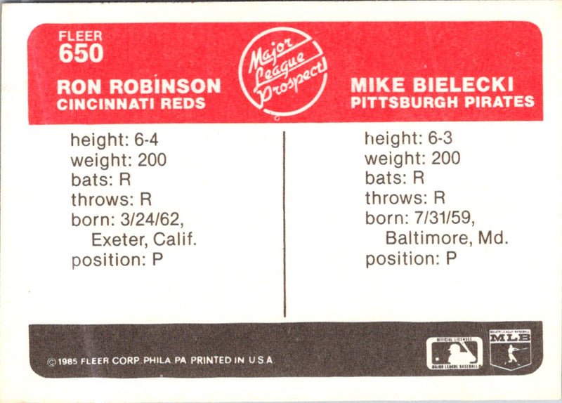 1985 Fleer Ron Robinson/Mike Bielecki