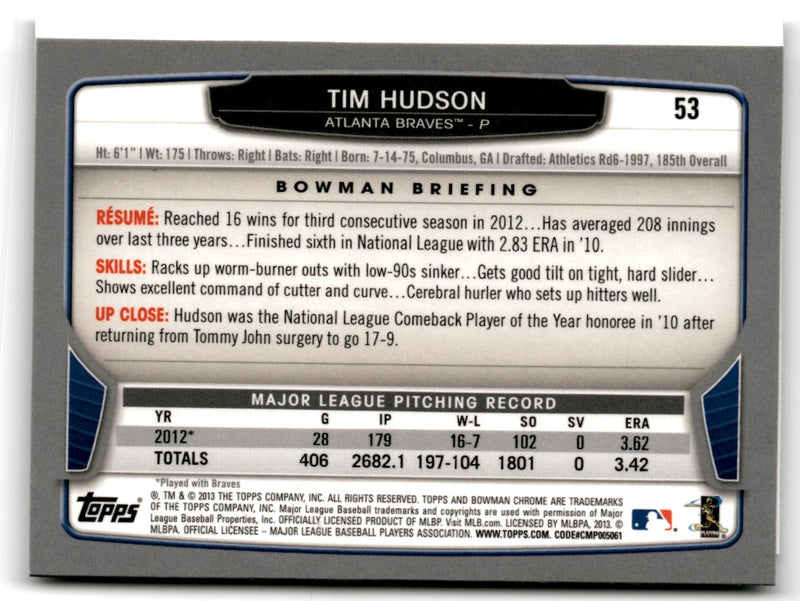 2013 Bowman Chrome Tim Hudson