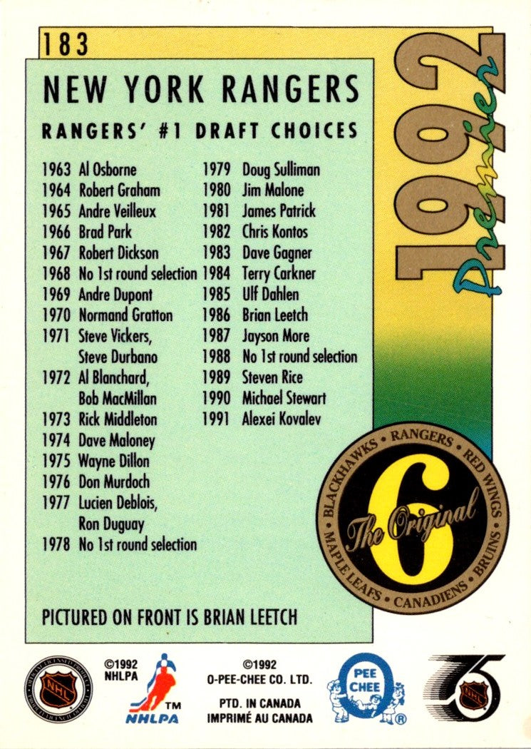 1991 O-Pee-Chee Premier Brian Leetch