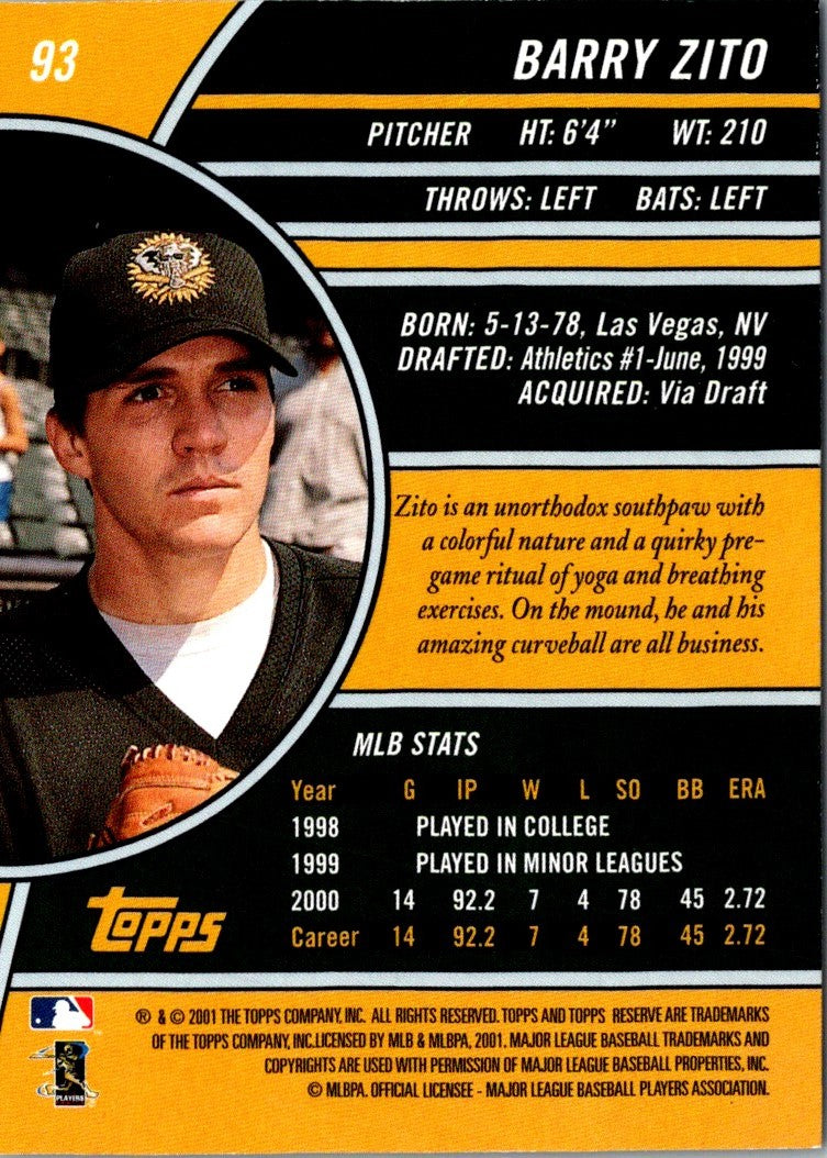 2001 Topps Reserve Barry Zito