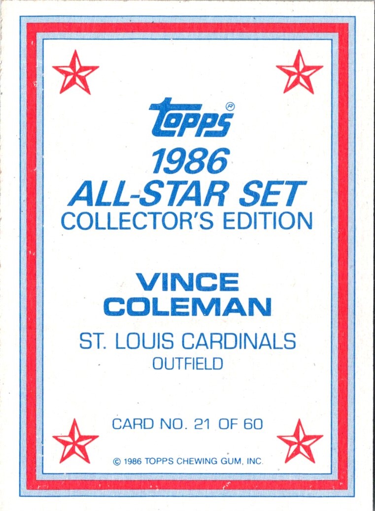 1986 Topps Glossy Vince Coleman